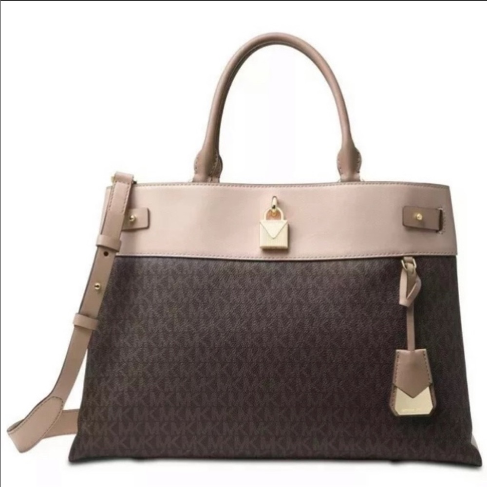 Michael Kors gramercy large satchel brown pink faw
